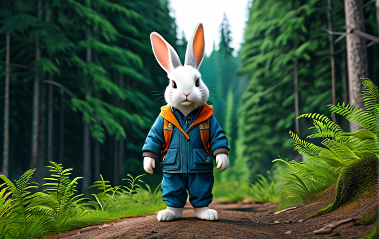 **
"A young, adventurous rabbit named Kongji, fully clothed in modest travel attire, standing at the edge of a vibrant forest, ready to embark on a journey, safe for work, appropriate content, perfect anatomy, natural proportions, family-friendly illustration, high quality."
**